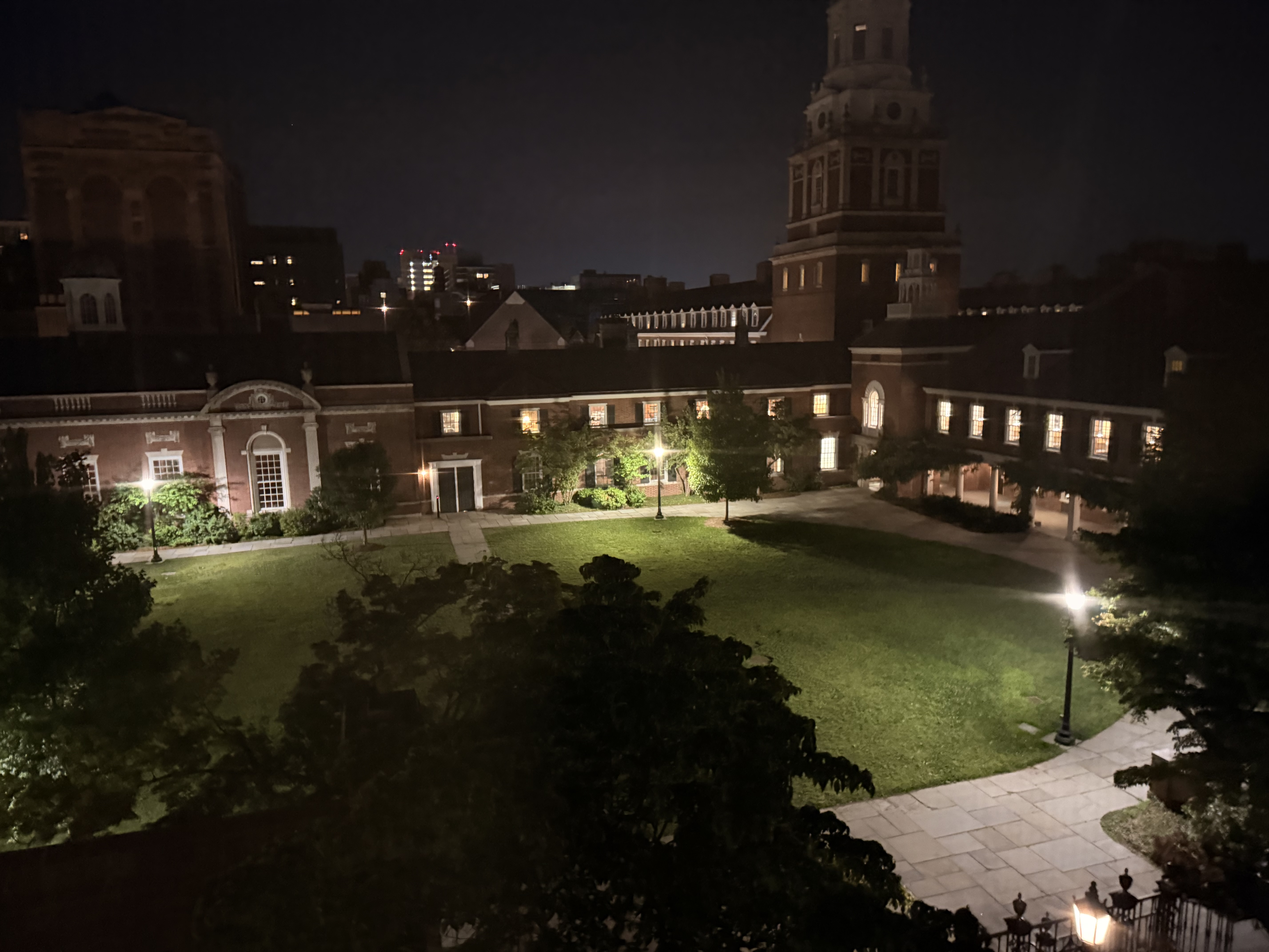Yale campus at night.
